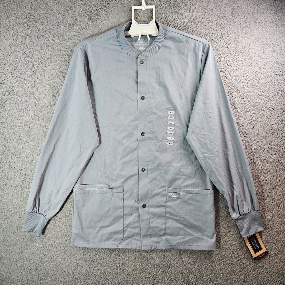 NEW Cherokee Professionals Scrub‎ Warm Up Jacket Men XS WW360 Snap Front Gray